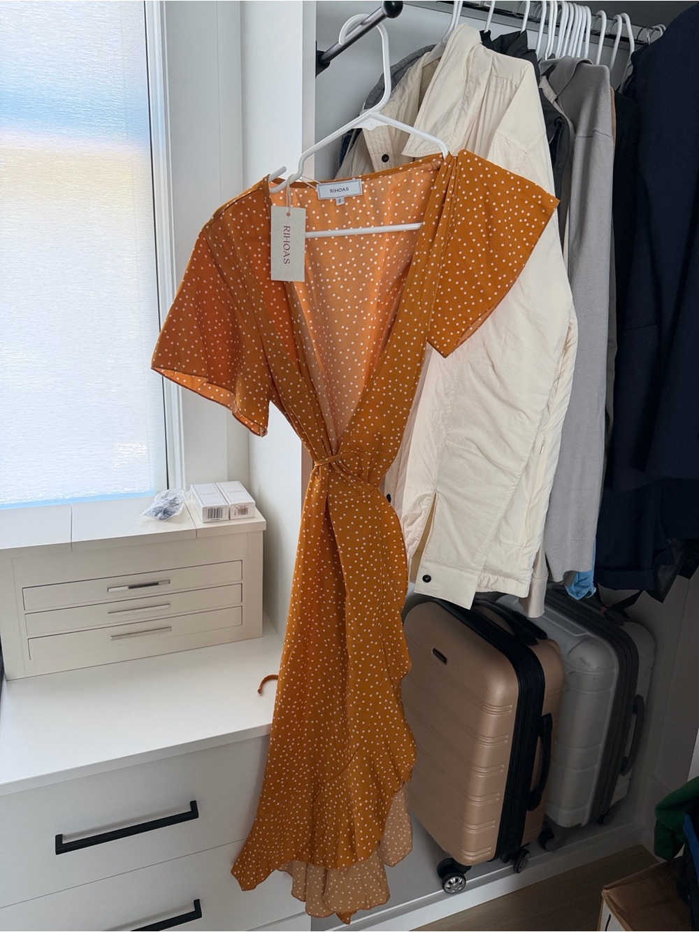 RIHOAS Rust Orange Polka Dot High-Low Wrap Dress